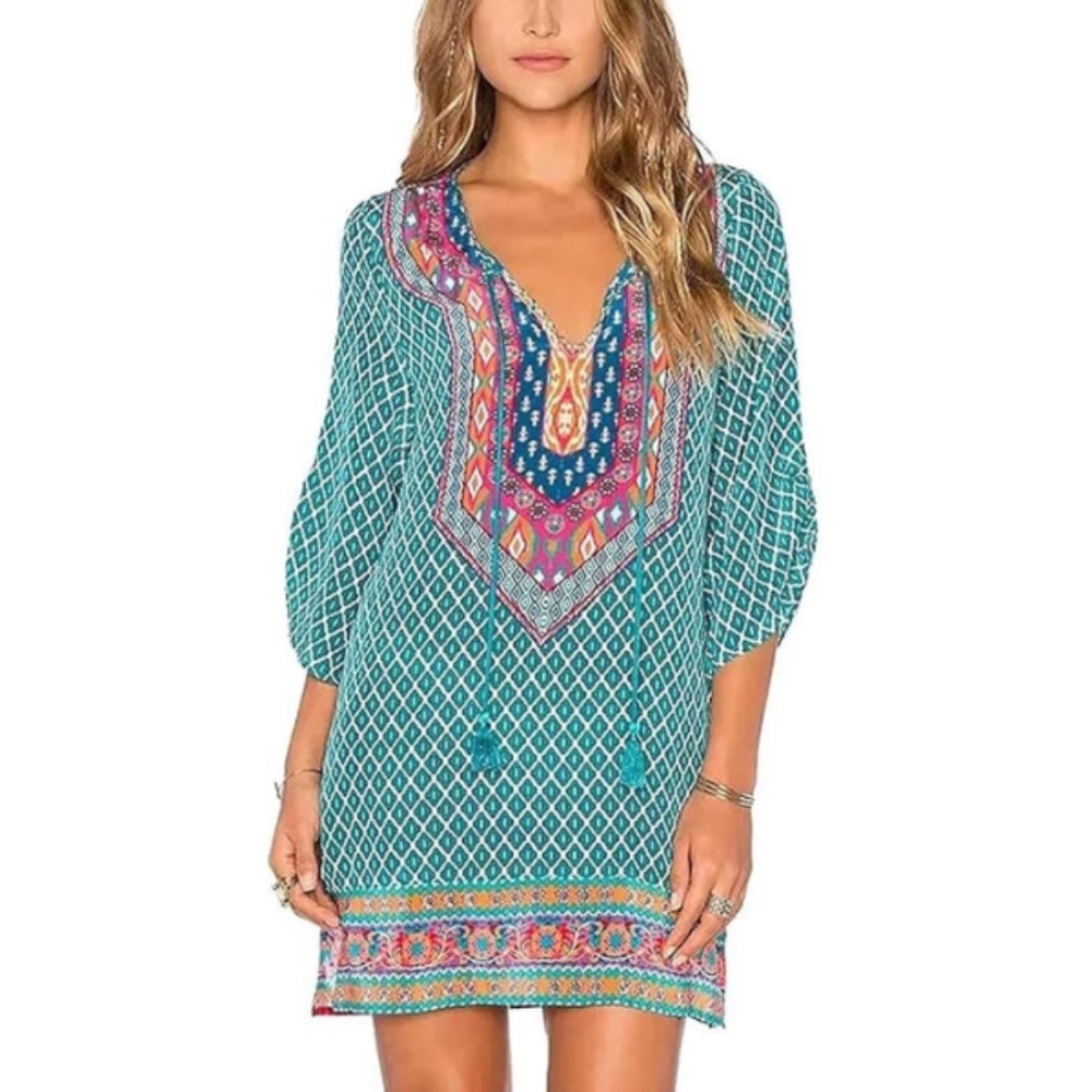 URBAN COCO Green and pink floral‎ dress